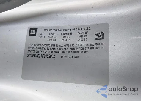 2015 Chevrolet Camaro 2Ls z USA, uszkodzony, nr VIN 2G1FB1E37F9159862